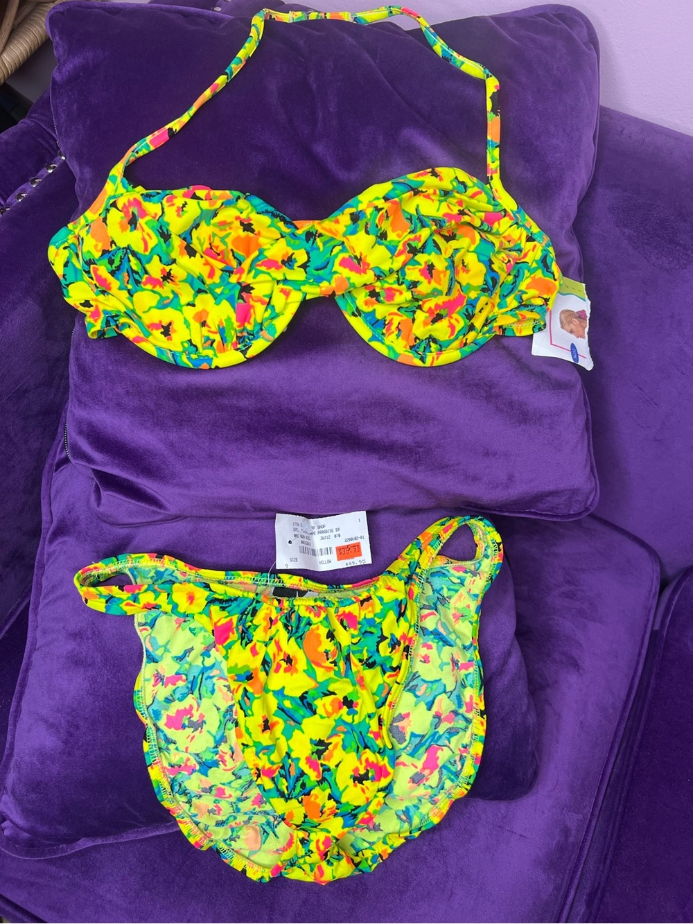 Vintage Hobie Neon Floral Two-Piece Bikini Size small